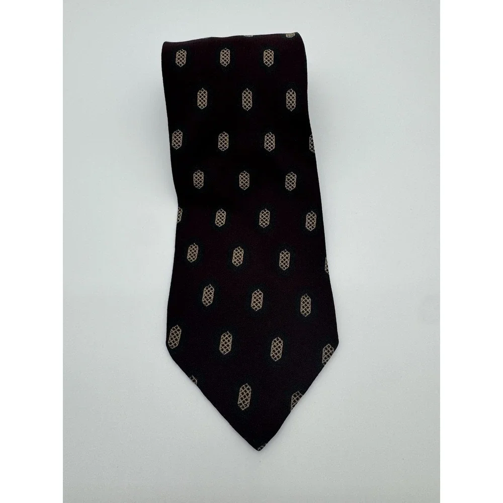 Giorgio Armani‎ Cravatte Silk Tie Brown Geometric Medallion Italy Designer